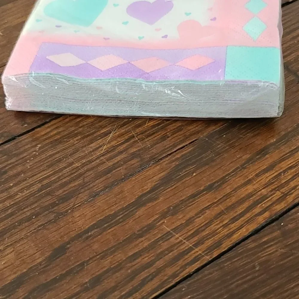 Vintage 80s Kawaii Pastel Girly Hearts Cocktail Napkins Birthday Party Pink